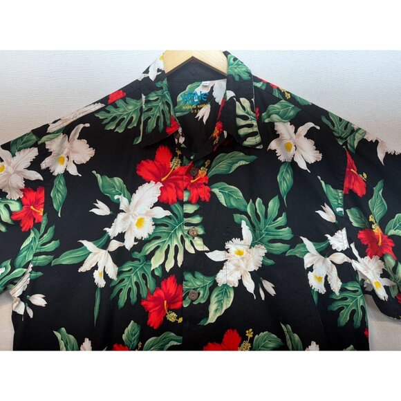 Kane Malia Men Button Up Hawaiian Shirt Short Sleeve Sz XL Black Tropical Floral - Picture 7 of 12